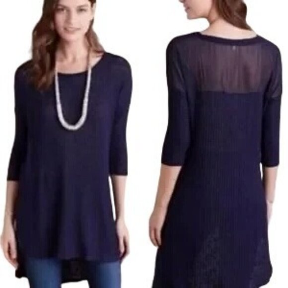 Anthropologie Pure + Good Esplanade Navy Ribbed Tunic - Picture 1 of 7